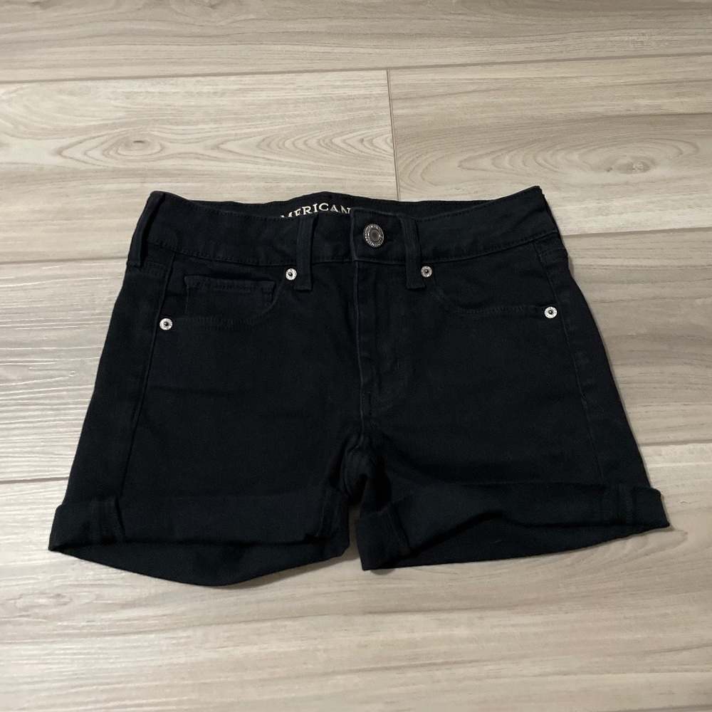 American Eagle Outfitters midi black jean shorts 0